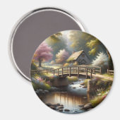 Cottagecore Frühlingsbrücke Cottage Szene Magnet (Vorderseite/Rückseite)