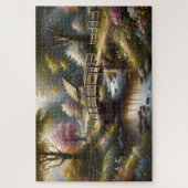 Cottagecore-Frühlingsbrücke Cottage-Szene Puzzle (Vertikal)