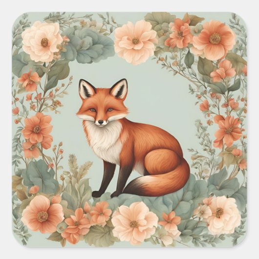 Cottagecore Fuchs Quadratischer Aufkleber (Vorderseite)