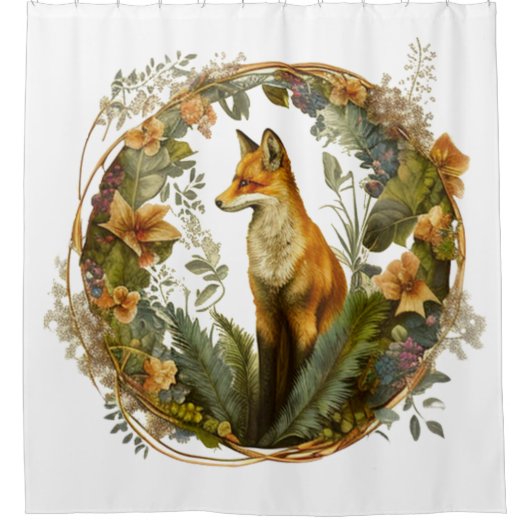 Cottagecore Fuchs Vintage Duschvorhang (Vorderseite)