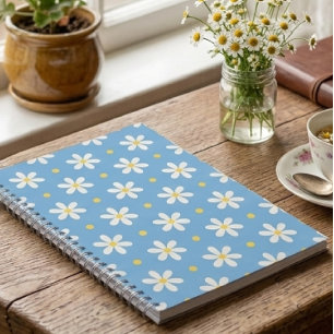 Cottagecore Gänseblümchen Floral Ästhetik Blaues N Notizblock