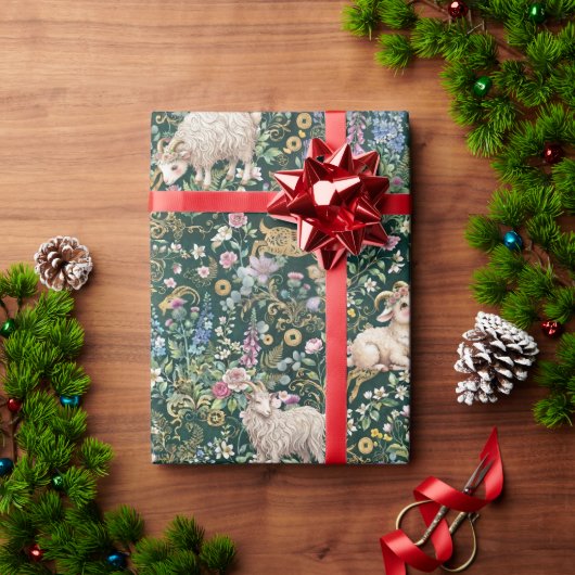 Cottagecore Glücksstein Steinbock Geschenkpapier (Feiertagsgeschenk)