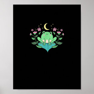 Cottagecore Goblincore Mond Blumen Wald Frosch Mu Poster