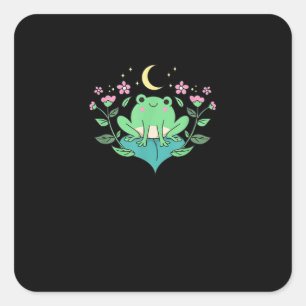 Cottagecore Goblincore Mondblumen Wald Frosch Mu Quadratischer Aufkleber