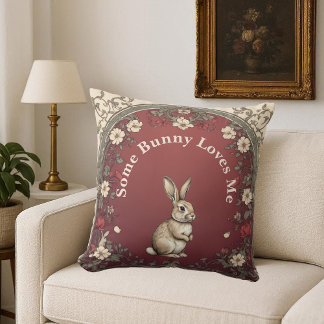 Cottagecore Greenery Burgundy Some Bunny Loves Me  Kissen