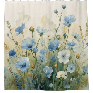 Cottagecore Grün Blaue Mohnblumen Blumen Garten Dr Duschvorhang