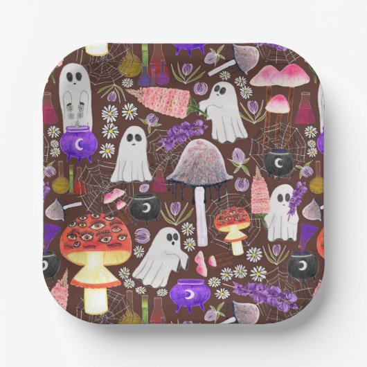 Cottagecore Halloween Ghouls Dark Pappteller (Vorderseite)
