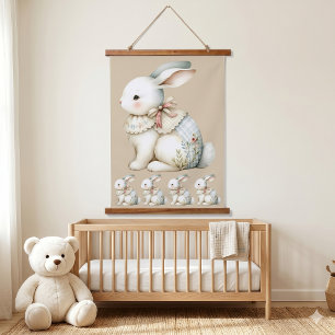 Cottagecore-Hasen-Charm-Babydecke Wandteppich Mit Holzrahmen