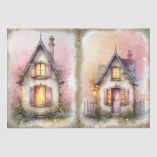 Cottagecore-Haus in rosa und glitzerndem Aquarell Seidenpapier