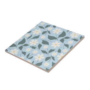 Cottagecore Himmelblau & Weiße Gänseblümchen-Blume Fliese