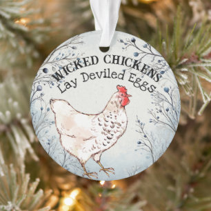 Cottagecore-Huhn Rustikales Blau Landblumen Henne Ornament