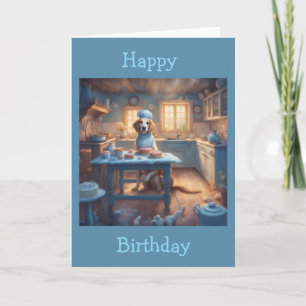 Cottagecore-Hund backt in der Küche zum Geburtstag Karte