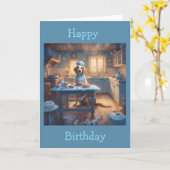 Cottagecore-Hund backt in der Küche zum Geburtstag Karte (Gelbe Blume)