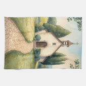 Cottagecore-Kapellenweg-Pastell-Landschaft Geschirrtuch (Horizontal)