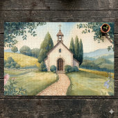 Cottagecore-Kapellenweg-Pastell-Landschaft Puzzle