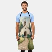 Cottagecore-Kapellenweg-Pastell-Landschaft Schürze (Getragen)