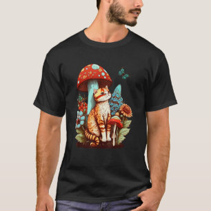 Cottagecore-Katze Pilz und farbenfrohe Blumen süß T-Shirt