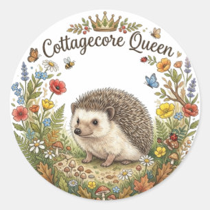 Cottagecore-Königin Süßer Igel Blumenkranz Runder Aufkleber