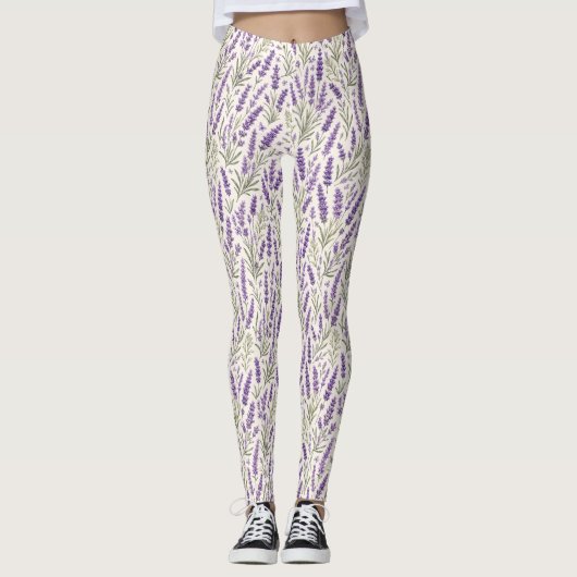 Cottagecore Lavendelzweig Botanik Leggings (Vorderseite)