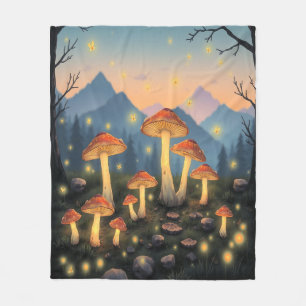 Cottagecore Leuchtende Pilze und Glühwürmchen  Fleecedecke