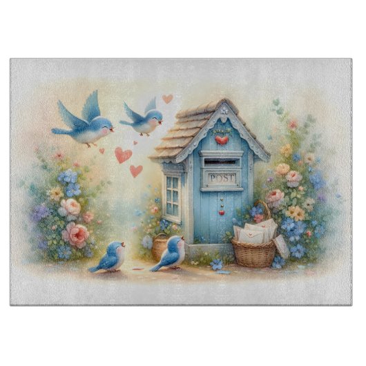 Cottagecore Liebesbriefe Blaue Postbox Schneidebrett (Vorderseite)