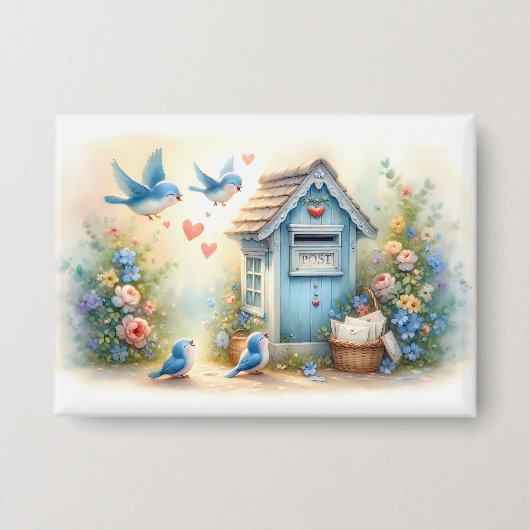 Cottagecore Liebesbriefe Blauepost Briefkasten Button (Vorderseite)