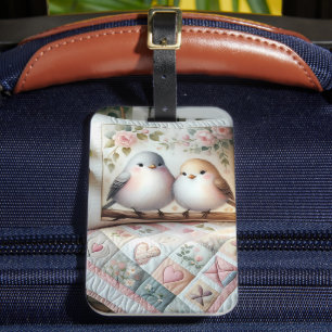 Cottagecore-Liebesvogel-Blumen-Quilt-Szene Gepäckanhänger
