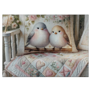 Cottagecore-Liebesvogel-Blumen-Quilt-Szene Schneidebrett
