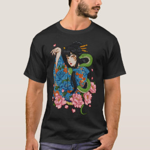 Cottagecore-Mädchen auf Fahrrad mit Blumen und Kol T-Shirt