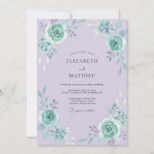Cottagecore-Mint-Periwinkle-Pfingstrosen-Hochzeit Einladung