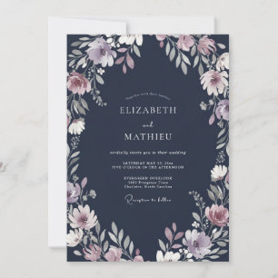 Cottagecore Mitternachts-Amethyst-Wildblumen-Hochz Einladung