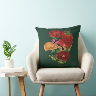 Cottagecore Mohnblumen und Schmetterlinge  Kissen