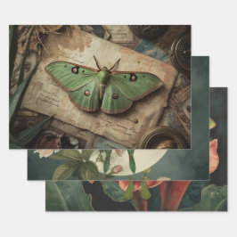 Cottagecore-Mondschmetterling Gothischer Mondschme Geschenkpapier Set