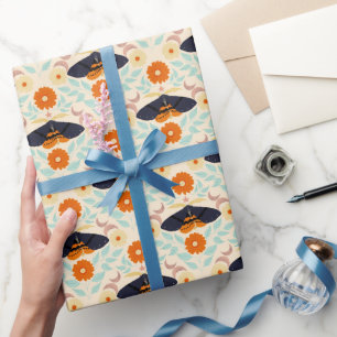 Cottagecore-Mottenmuster-Kunst   Retro-Blumendesig Geschenkpapier