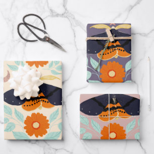 Cottagecore-Mottenmuster-Kunst Retro-Blumendesig Geschenkpapier Set