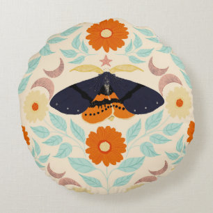 Cottagecore-Mottenmuster-Kunst Retro-Blumendesig Rundes Kissen