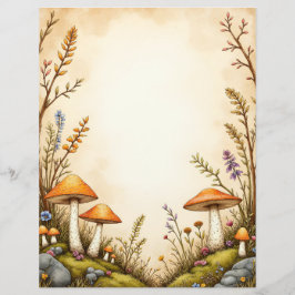Cottagecore Mushroom and Wildflower Stationery Bor Briefbogen
