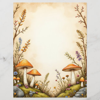 Cottagecore Mushroom and Wildflower Stationery Bor Briefbogen