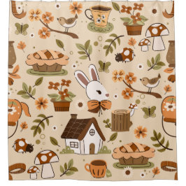 Cottagecore-Osterhase-Kaninchen-beige Duschvorhang
