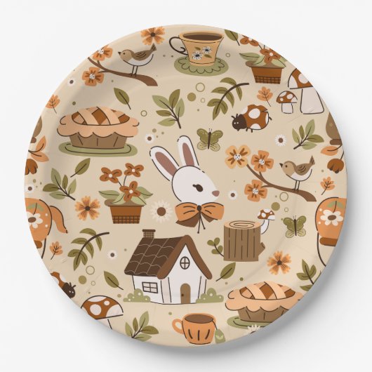 Cottagecore-Osterhase-Kaninchen-beige Pappteller (Vorderseite)