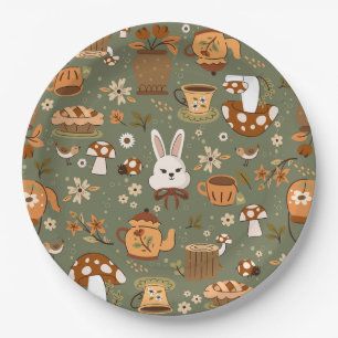 cottagecore Osterhase Kaninchen grün Pappteller