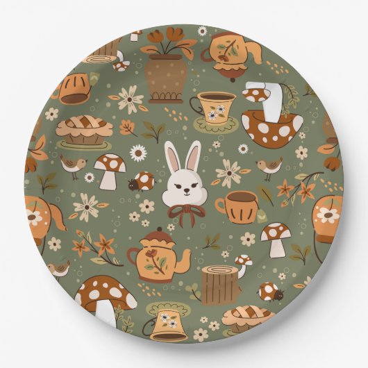cottagecore Osterhase Kaninchen grün Pappteller (Vorderseite)