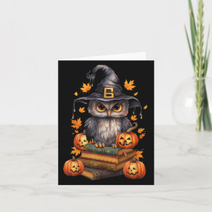 Cottagecore Owl Hexenhut auf Buch Pumpkin Hallowee Karte