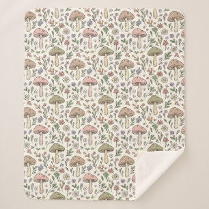 Cottagecore Pastell-Creme-Pilze Nahtloses Muster Sherpadecke