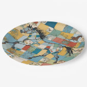 CottageCore Patchwork Pferdeblütenblock Pappteller (Schrägansicht)