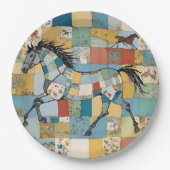 CottageCore Patchwork Pferdeblütenblock Pappteller (Vorderseite)