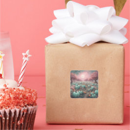 Cottagecore personalisiertes Rosa & Mint-Kürbisfel Quadratischer Aufkleber