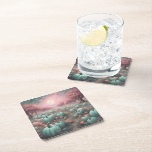 Cottagecore personalisiertes Rosa & Mint-Kürbisfel Rechteckiger Pappuntersetzer