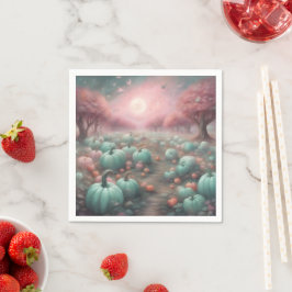 Cottagecore personalisiertes Rosa & Mint Kürbisfel Serviette