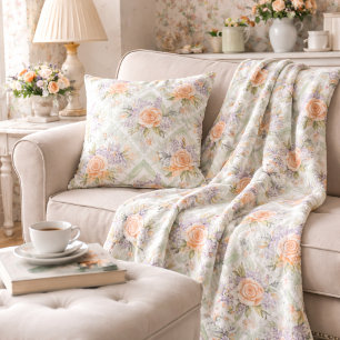 Cottagecore Pfirsich Lavendel Salbei Blumenmuster Fleecedecke